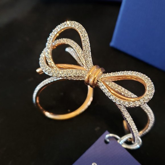 Swarovski -  Bow Cuff Bracelets with Swarovski Crystals / Rose Gold Plated - Picture 7 of 8
